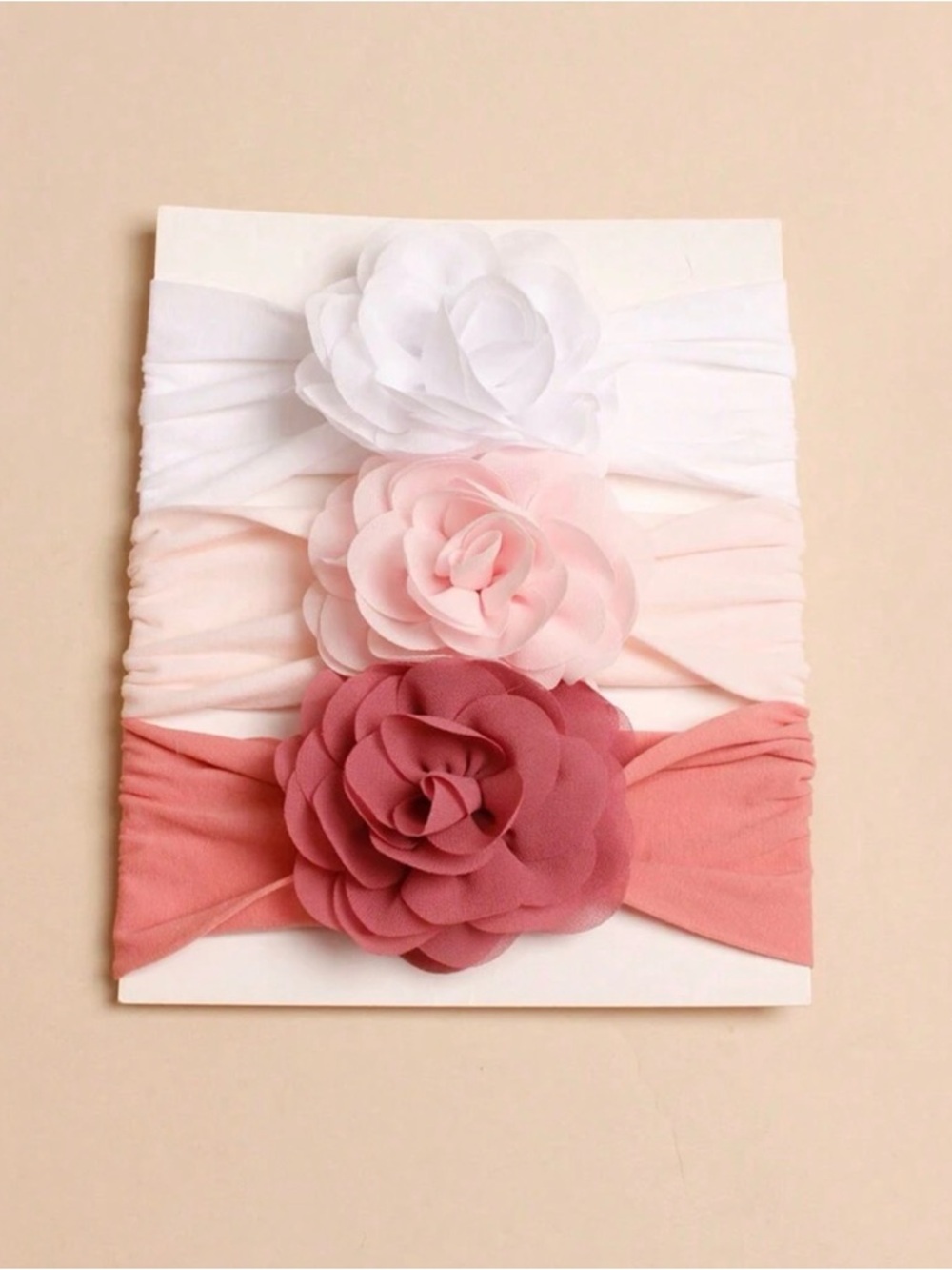 New 3 PK Baby Girls Floral Stretch Headband Set - White, Light Pink, Dusty Rose